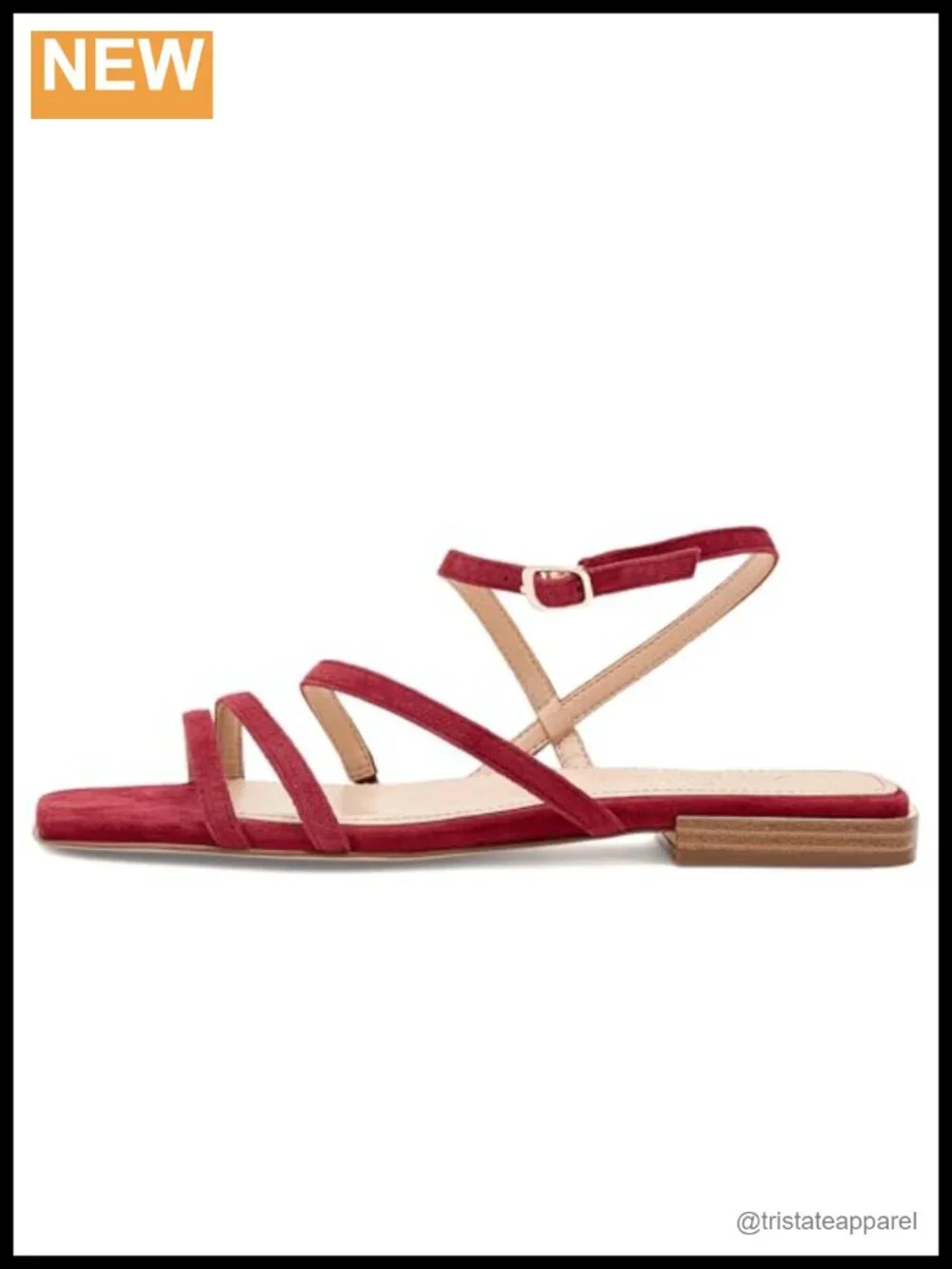 Leather Slingback Sandals Low Stacked Heel Open Square Toe Buckle